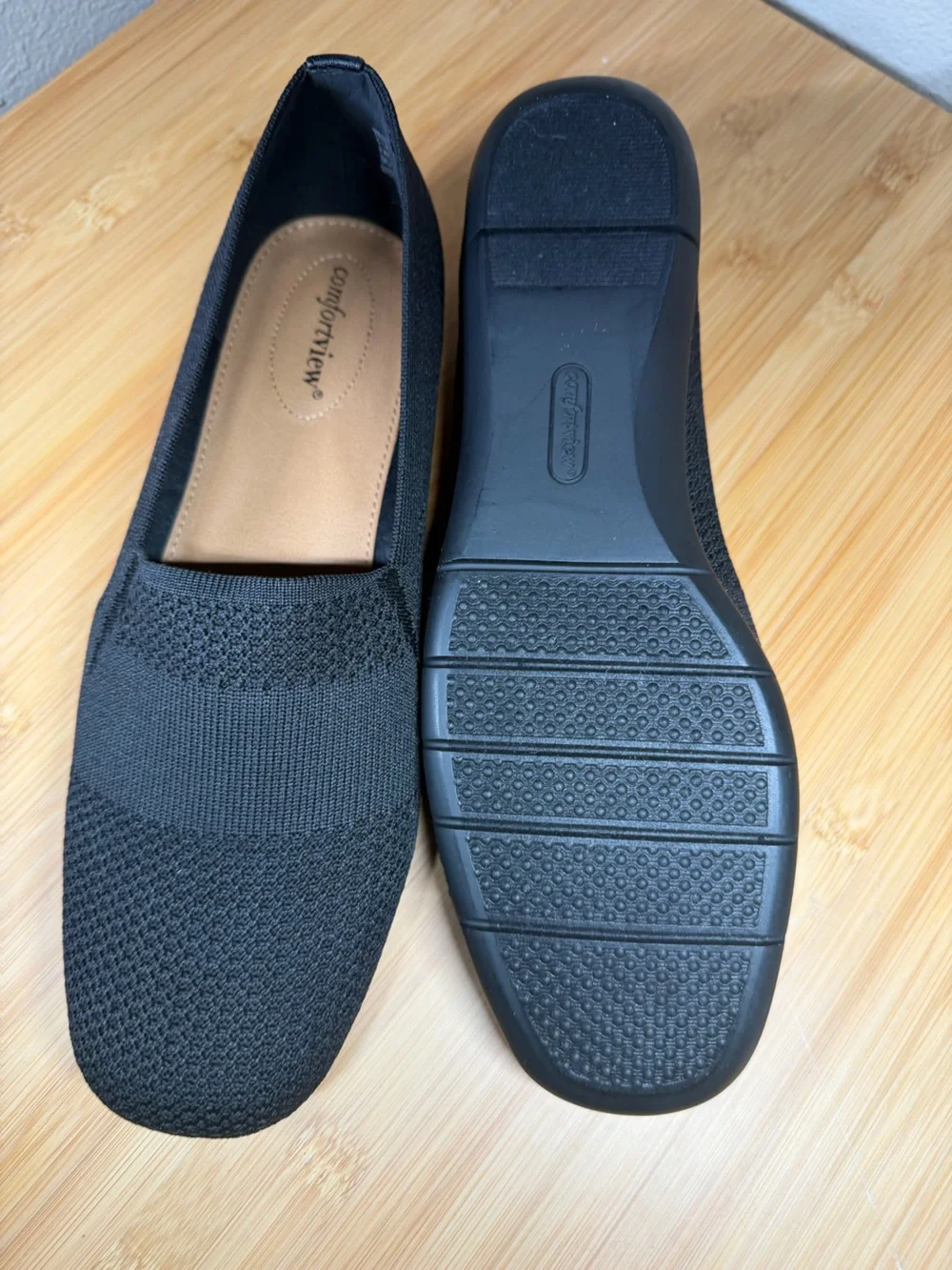 Comfortview Women's Black Tessa Round Toe Knit Slip-On Flats Size 11M